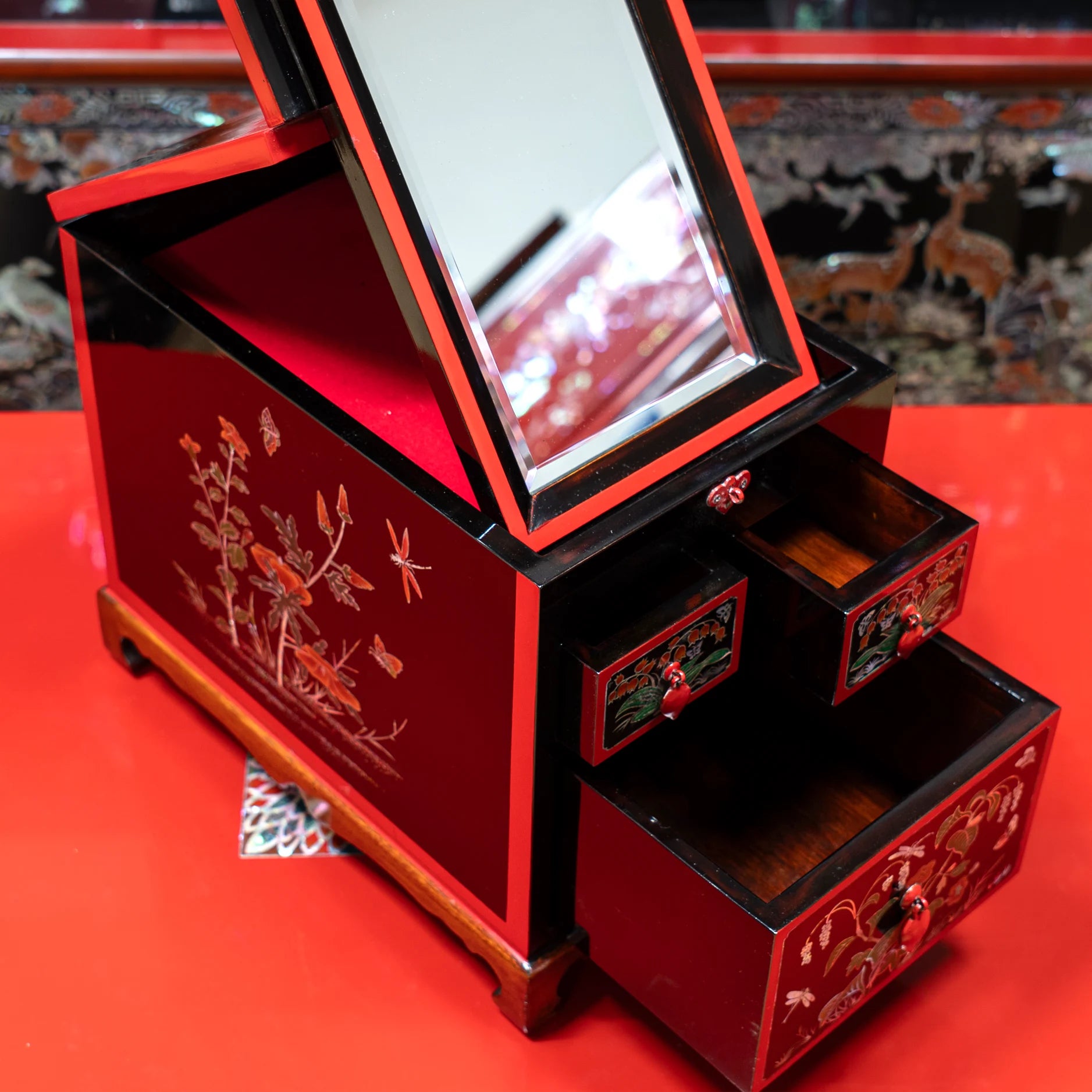 The Garden of Eternal Harmony - Grand Master's Mirror Chest with Inlaid Flora, Butterflies, and Insects